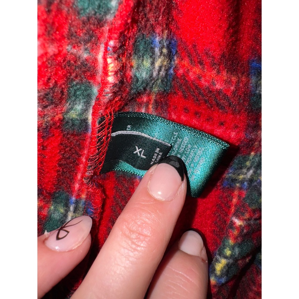 Lauren Ralph Lauren Red Plaid Fleece Pajama Set Women's XL Button Down Top Pants - Picture 8 of 10